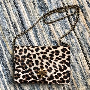Tory Burch Kira Leopard Envelope Cross Body Bag